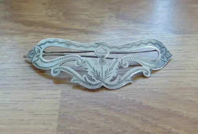 Antique Edwardian Silver Hair Clip With Thistle Design- Pearce & Thompson 1908