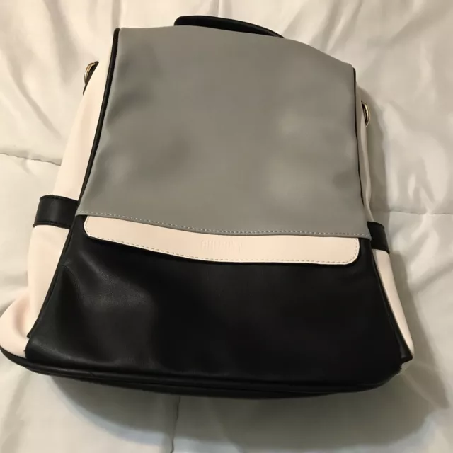 Fashion Backpack  Purse Vegan Leather Anti-Theft Shoulder Bag Crossbody Grey/Blk