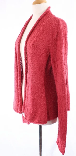 Eileen Fisher offene Vorderseite Baumwolle Strick Cardigan Pullover Koralle Lachsrot Gr. L 3