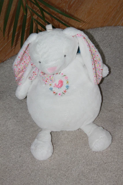 POMMETTE doudou range pyjama LAPIN BLANC FLEUR ROSE NOEUD OISEAU
