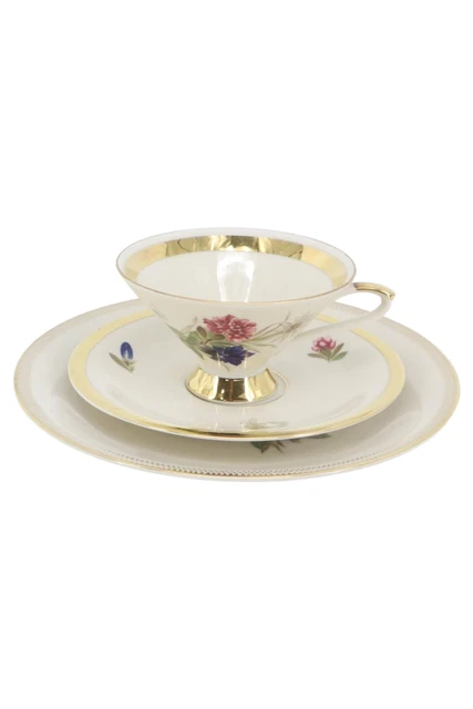 Cubierta de colección de porcelana de Baviera oro y decoración floral Ø 19 cm - ¡2 cubiertas!