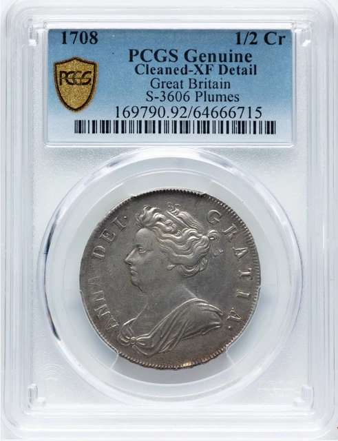 GREAT BRITAIN Anne 1707-E 1 Crown Silver Coin, Pcgs Certified 