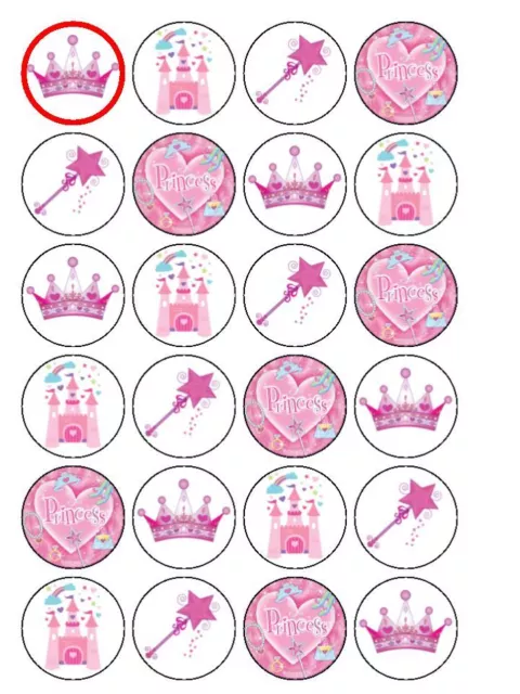 24 x Princess party 1.5" PRE-CUT PREMIUM RICE PAPER  Edible Cake Toppers