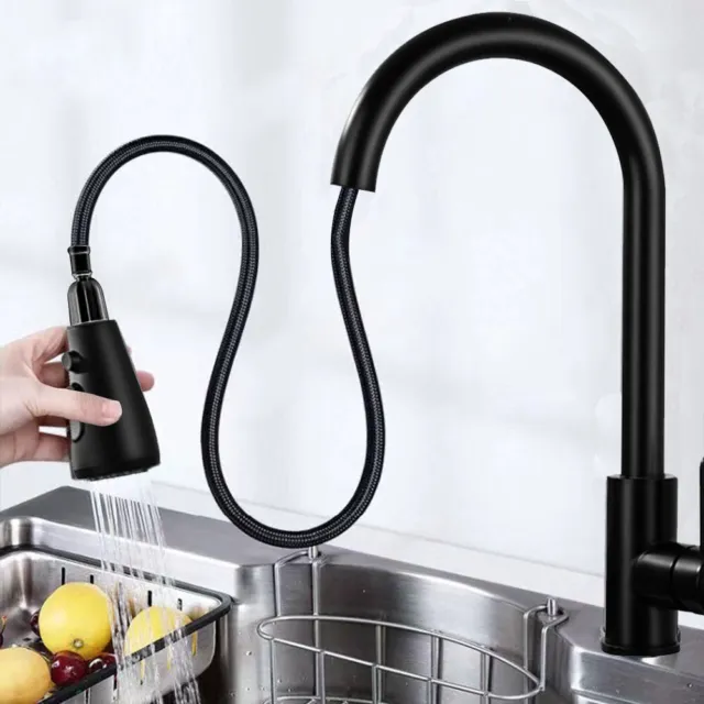 Stainless Steel Kitchen Taps Sink Mixer Pull Out Spray Tap Single Faucet - Black