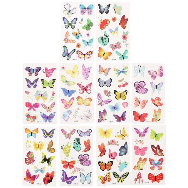 10 Hojas Tatuajes de Mariposas Tatuajes Temporales Maquillaje Pegatinas Mujeres Temporales