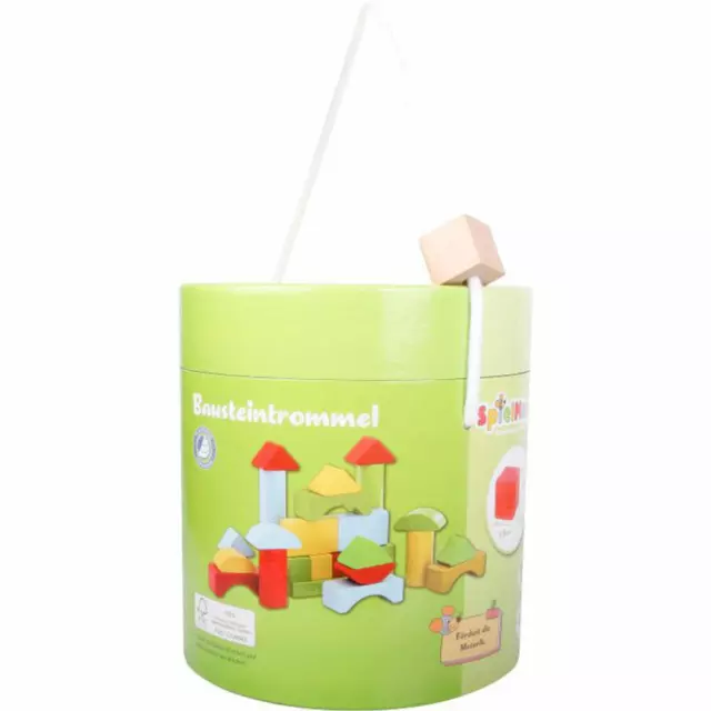 SpielMaus blocs de construction en bois en tambour, 90 pièces, multicolore