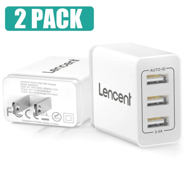 2X LENCENT US 3 Port Quick Charge USB Hub Wall Home Charger Power Adapter Plug