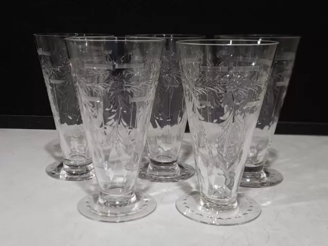 SET OF 5- Hawkes CHANITLLY Cut Crystal 6" Footed Iced Tea Glasses Tumblers