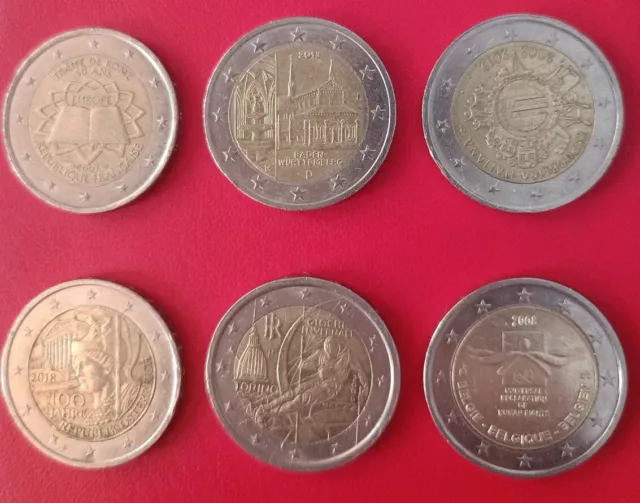Lotto di 6 monete da 2 euro commemorative no fdc