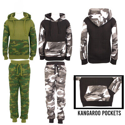 Boys Girls Army Camouflage Top Bottom Full Kids Unisex Sports 2 Piece Tracksuits