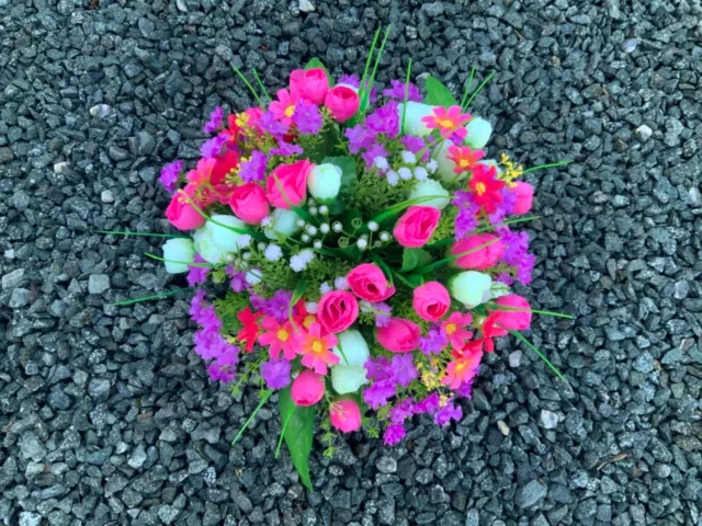 artificial pink  mini tulip flower  arrangement in grave/memorial/crem pot u