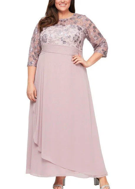 ALEX EVENINGS Plus Size 20W Orchid Embroidered Illusion Chiffon Gown NWT $219