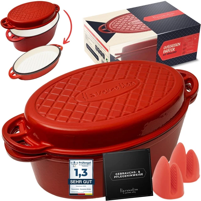 Asador de hierro fundido Flavemotion con sartén de barbacoa como tapa 4,6l - - Verpa abierto