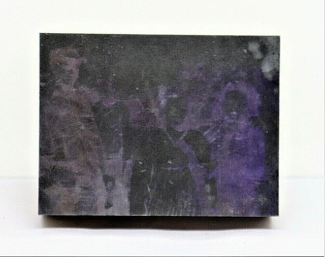 Vintage Steel Negative Printing Plate Small Group of Adults Outdoors 4" X 3"