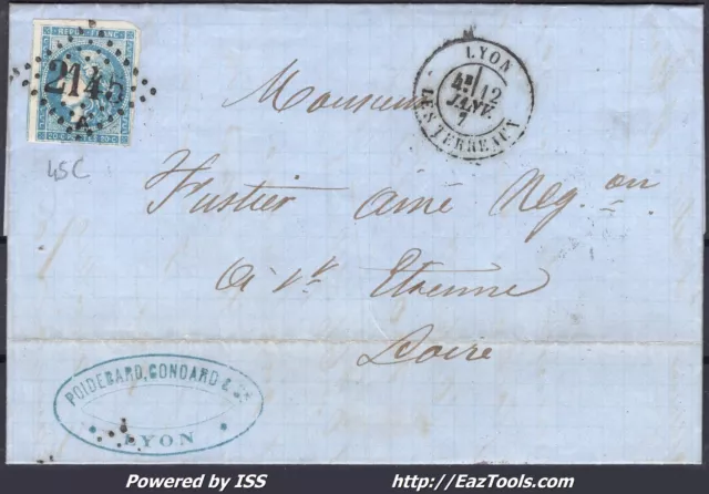 France N°45C Sur Lettre Gc 2145A Lyon Les Terreaux Rhone + Cad Du 12/01/1871