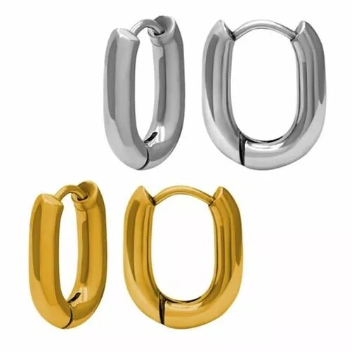 Ovals Créoles en Acier Inox Boucles D'Oreille En Argent Ou Or