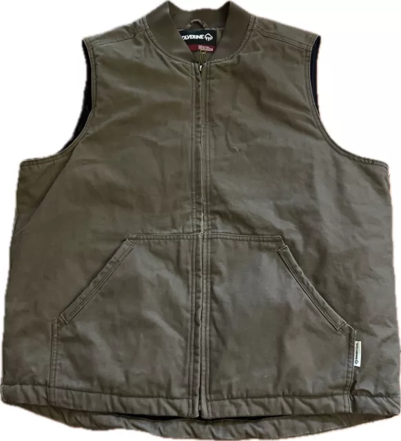 VTG WOLVERINE STURDY Outdoor Brown Work Duck Canvas Vest Quilt Lined ...