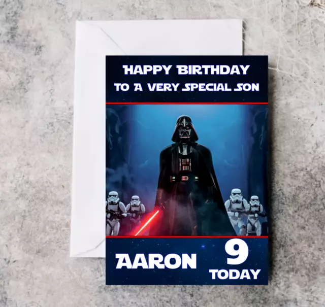 Personalised Birthday Card Star Wars Darthvader Childrens Boys Son Grandson