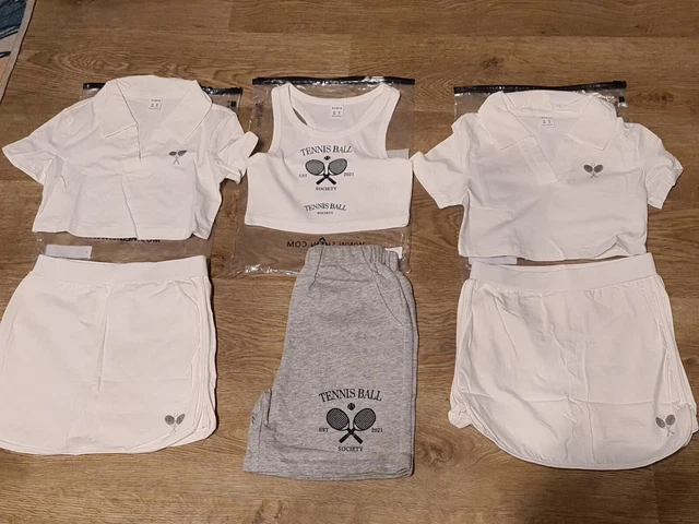 Shein Girls Tennis Outfit Skirts & Crop Top Set Age 7 Brand New