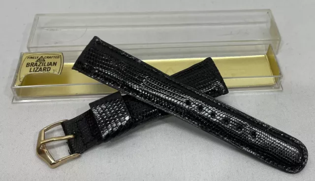 Vintage JB Champion Brazilian Lizard Men’s Watch Band Strap Black R 3/4 19mm NOS