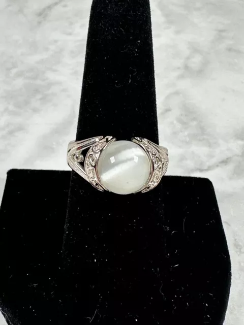 White Tiger's Eye Round Ring Set in Raised Sterling Setting - Size 8.5