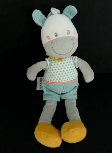 G9. DOUDOU PELUCHE MOTS D'ENFANTS ZEBRE CHEVAL BLEU VERT JAUNE GRIS 31cm BE