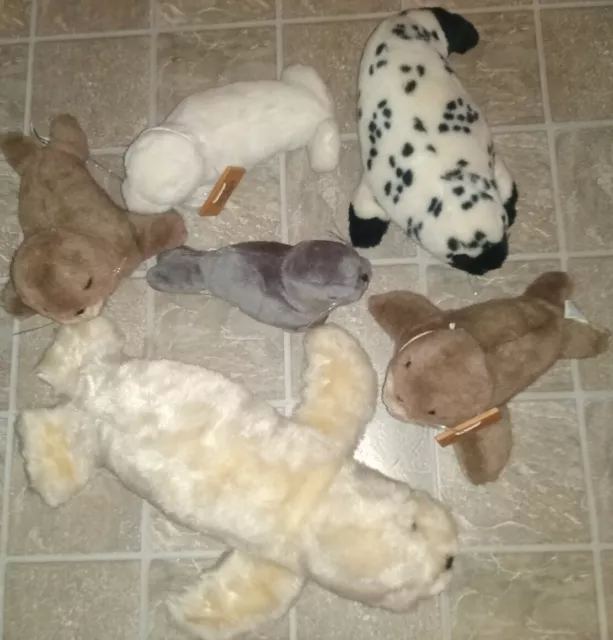 Cute Vintage Lot of 6 Plush Stuffed Seals ~ 2 Dakin 1 Russ plus Others