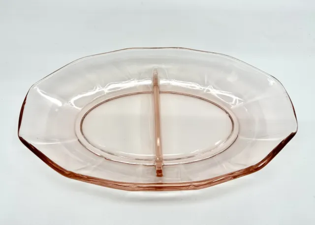 Vintage Fostoria Fairfax Elegant Oval Pink Depression Glass Divided Dish