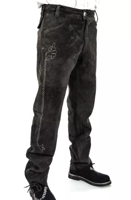 *Neu* Herren Trachten Lederhose Lang Ziegen Suede Leder Stickerei Schwarz Gr.50
