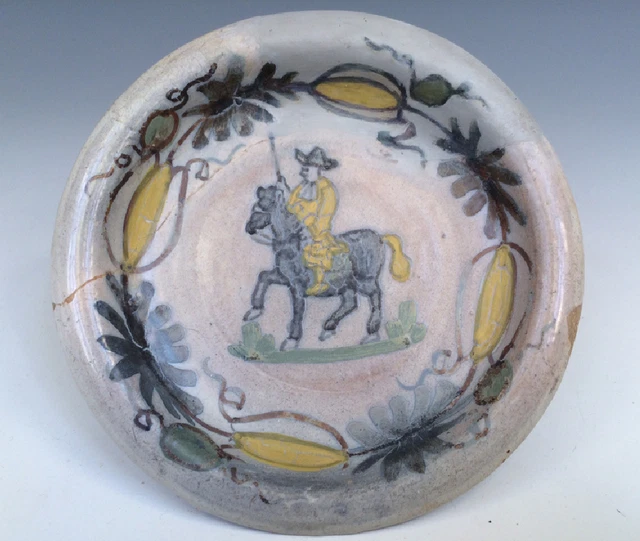 Antique Rare Dutch Delft Dish Man on Horse 17TH C. Marked Excavated