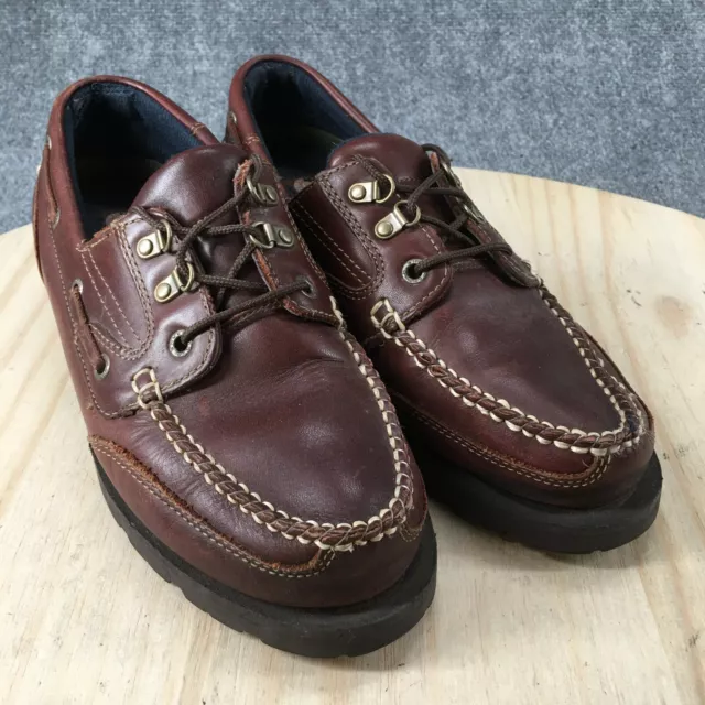 EARTH SHOES MENS 8.5 Slip On Boat Brown Leather Lace Up Moc Toe Low Top ...