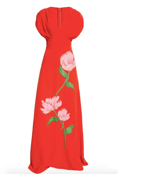 Lela Rose Floral Crepe V Neck Gown Size 18 Cherry Floor Length