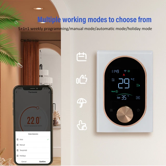 SMART TEMPERATURE CONTROLLER Mobile APP Control Touch Screen Thermostat ...