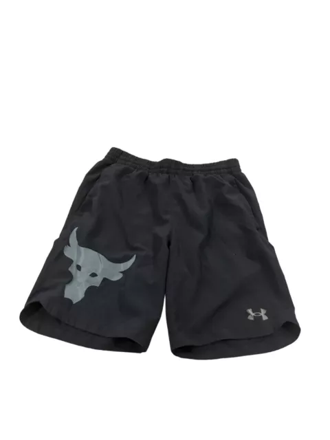 Under Armour Project Rock Boys Youth Shorts Size L Black Elastic Waist Pockets