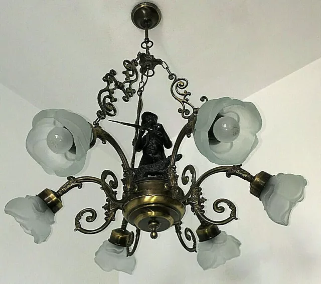 Prachtvolle Art Nouveau Lüster Deckenlampe Hängeleuchte Messing Luster Jäger 3