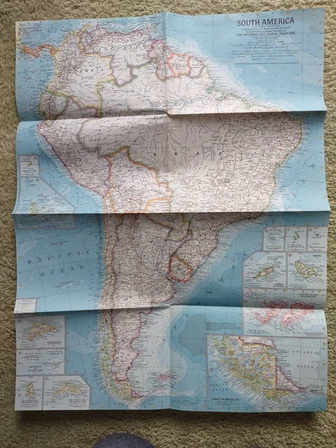 South America Map Vintage 1960 National Geographic Map of South America Topo Map