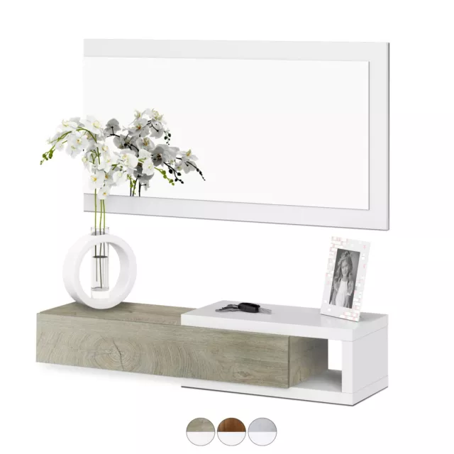 Recibidor moderno con cajon y espejo color Blanco y Cemento, Nogal o Roble, Noon