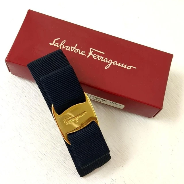 Salvatore Ferragamo Vara Ribbon Valletta Hair Clip Navy Blue Canvas from Japan