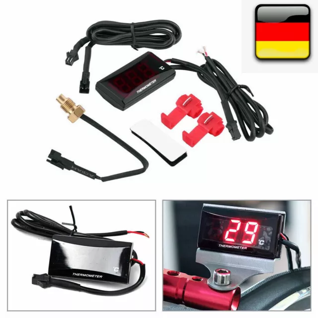 Digital Motorrad Kühlwasser Temperaturanzeige Thermometer Sensor LCD Rot DC 12V