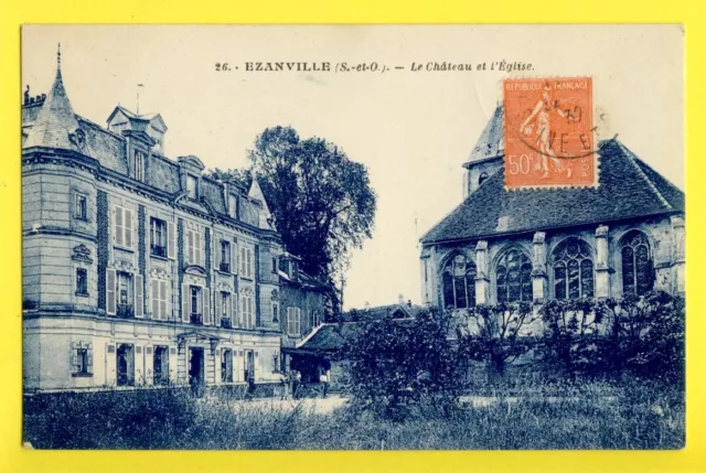 cpa EZANVILLE Val d'Oise Le CHÂTEAU disappeared CHURCH Notre Dame de l'ASSOMPTION