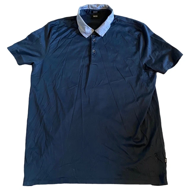 Polo Shirt Hugo Boss XXXL 3XL Navy Manica Corta Cotone Rapino Mercerizzato