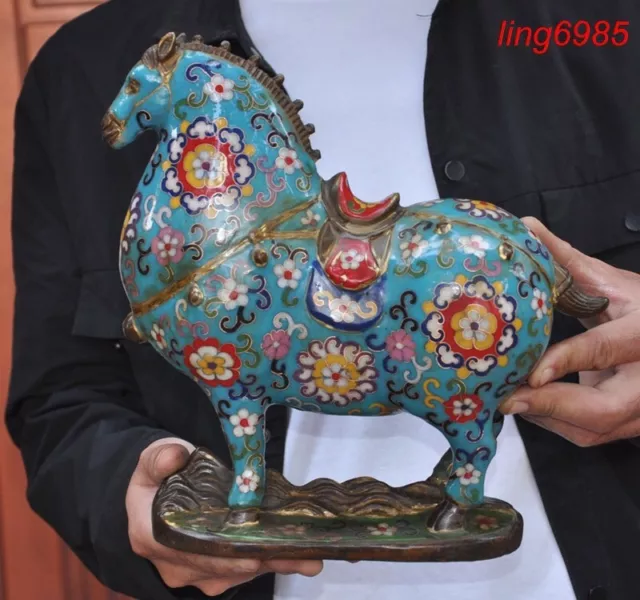 Ancient China bronze Cloisonne Feng Shui wealth Lucky animal horse statue