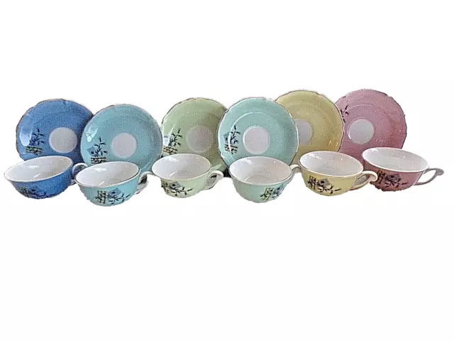 Antiguo juego de café Céranord motivos japonés multicolor-6 tazas/ss tazas