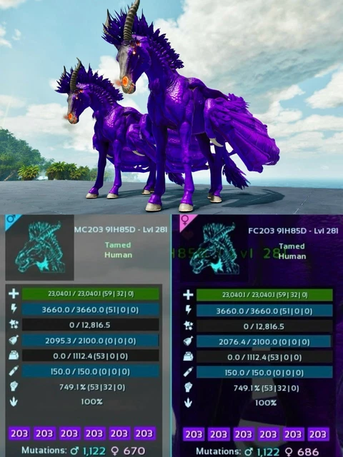 ARK SURVIVAL ASCENDED pve Dreadmare Pair Top Stats 203-Violet , 100% ...