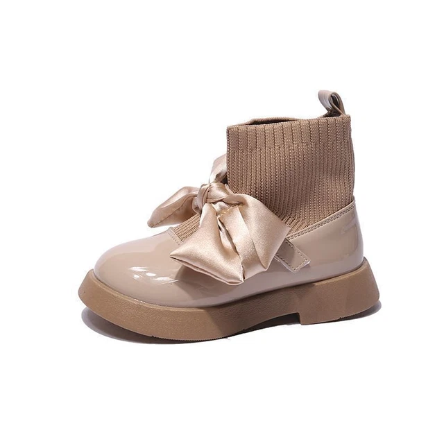 Stivaletti caldi alla caviglia bambine bambini festa di matrimonio scuola décolleté scarpe fiocco piatte taglia- 8