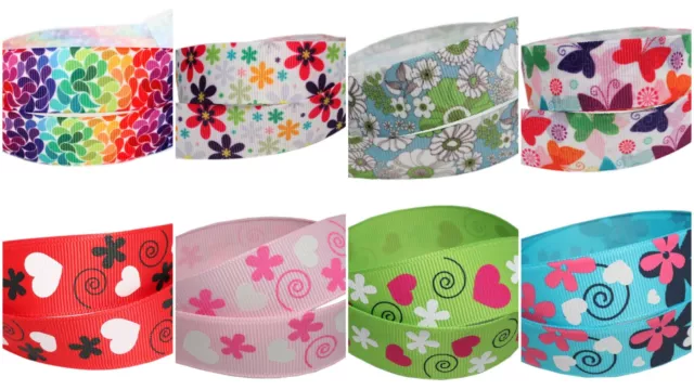 Arts Crafts Grosgrain Ribbon Gift Present Wrap 3m/6m/12m 22mm wide Flower Hearts