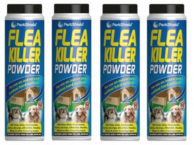 4 x Flea Killer Powder Control Fleas Carpet Beetles Wasp Earwigs Pestshield 200g
