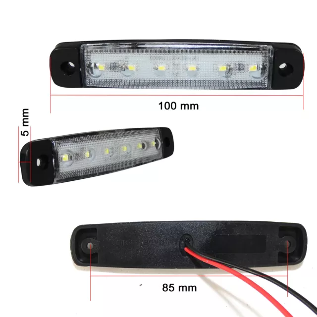 30 X 12v, 12 Volts Blanc 6 Led Feux De Gabarit Signalisation Car Van Tracteur 2