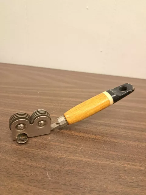 Vintage Ekco A&J Wood Handle Pull Through Knife Sharpener Kitchen Tool USA