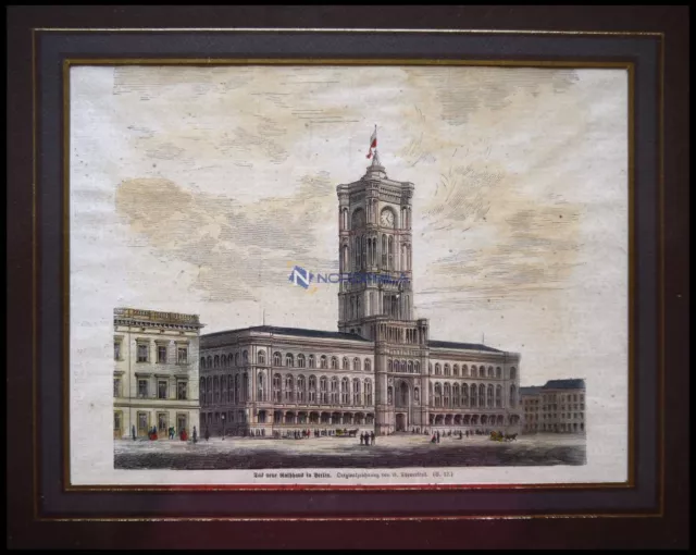 BERLIN: das neue Rathaus, kolorierter Holzstich n. Theuerkauf um 1880